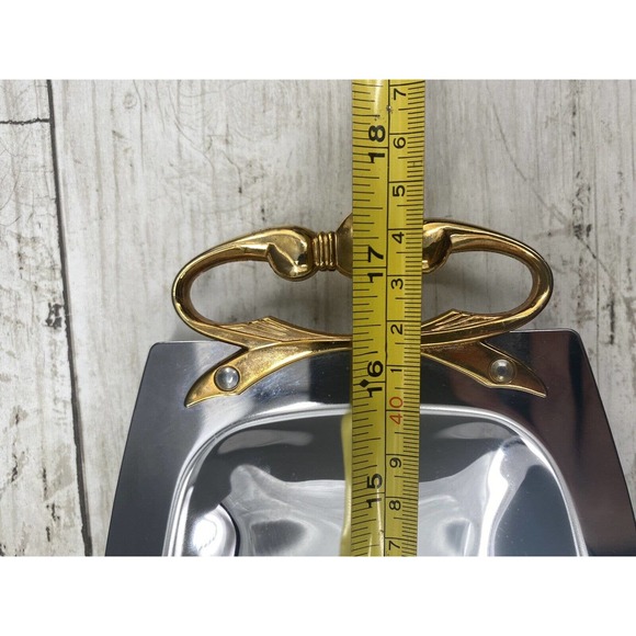 MCM Kromex Silver Serving Tray Bread Platter Chrome Brass Handles 17.5 x 6.5" - Picture 5 of 12